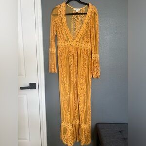 Band of Gypsies Lace Bell Sleeve Duster - Marigold Yellow